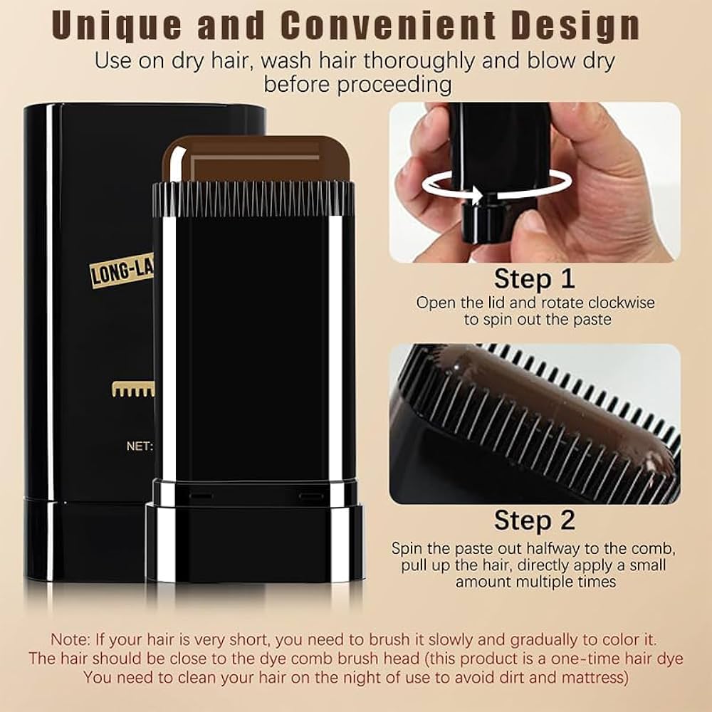 Black Hair Dye Stick for Instant Gray Coverage & Root Touch Up