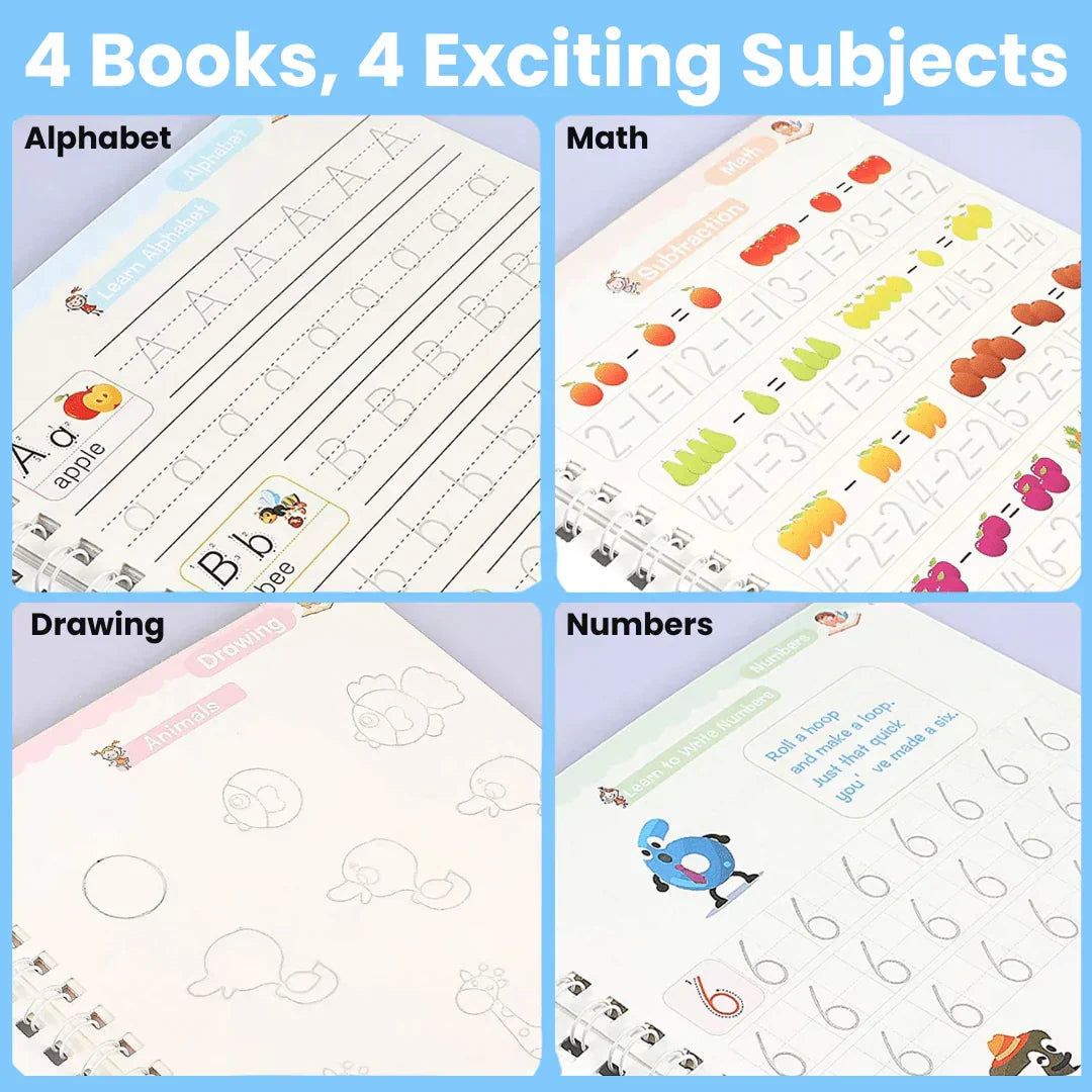 Magic Writing Book- Reusable Handwriting Practice with Disappearing Ink 4pc Set